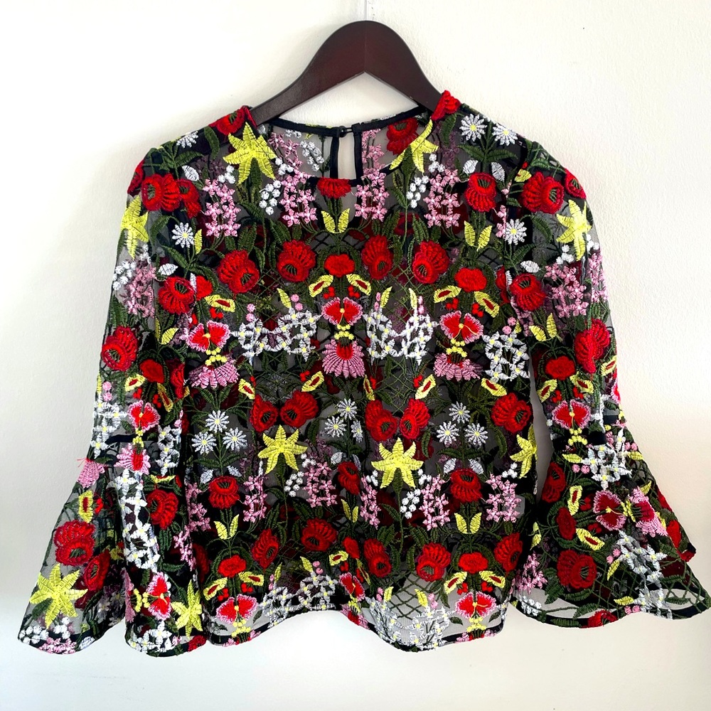 SheIn sheer embroidered blouse | S